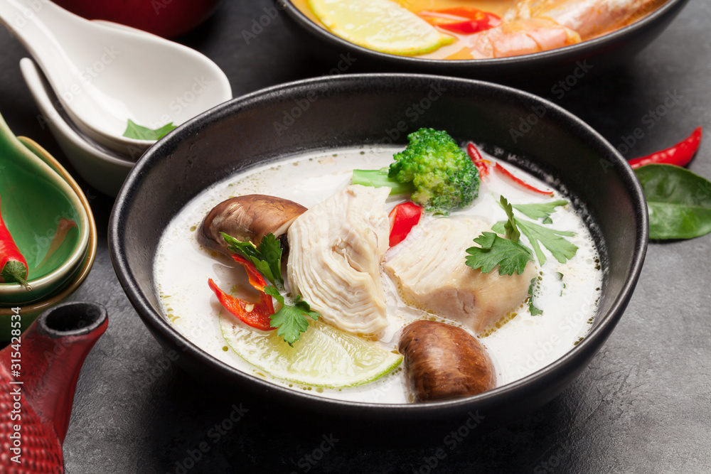 Tom Yum and Tom Kha traditional Thai soups