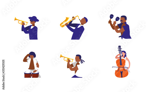 Musicians with instruments of music festival vector design