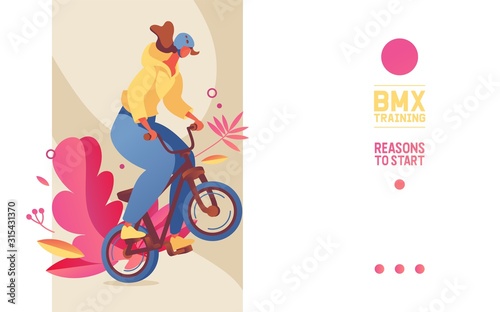 Vector sport banner or landing page template good for bmx riding school or training park for modern youth lifestyle and people who ride bicycles