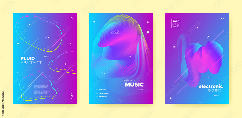 Pink Electro Music Poster. Wave Gradient Blend. 