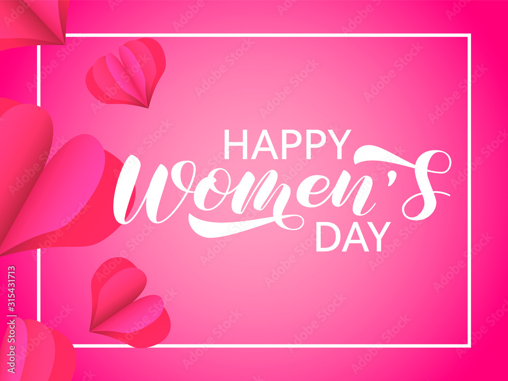 Happy Women's Day brush lettering. International Women's Day March 8. Vector stock illustration for card or poster