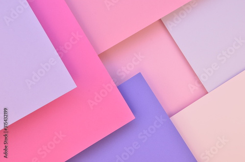 Flat lay geometric paper background. Square pastel tone pink and violet layers with shadows