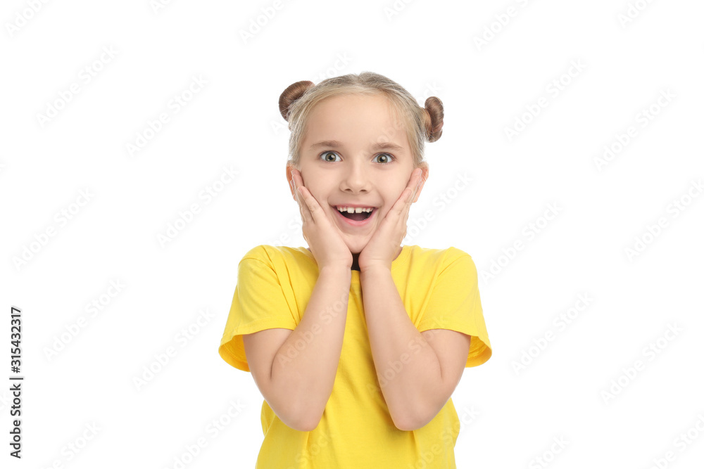 Cute little girl posing on white background