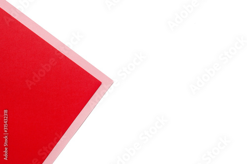 Free Download White sheet of paper with red and pink corner and place for text. Fashionable and creative background, minimalism - GFXLoad