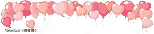 Valentine's day narrow background. Vector banner for holidays with heart shaped balloons