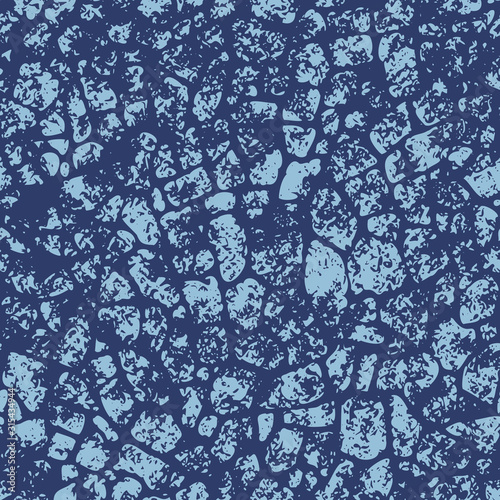Vector seamless pattern of grunge terrazzo surface. Blue chaos mosaic. Shabby scratched background, abstract texture of ice breaking.
