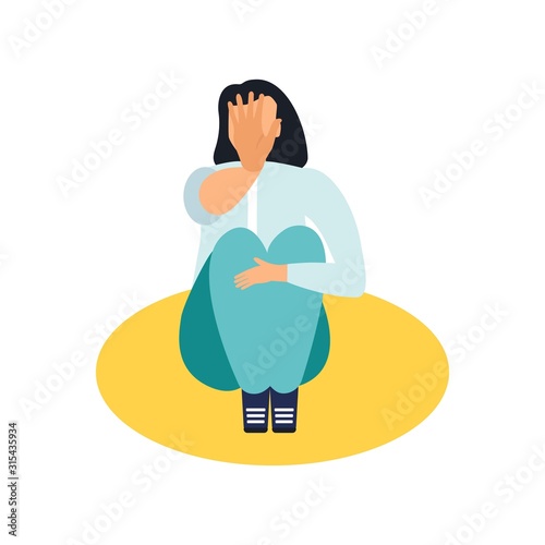Stop domestic abuse. Women violence and abuse concept. Social issues, abuse and aggression on women. Cartoon vector illustration on flat style.