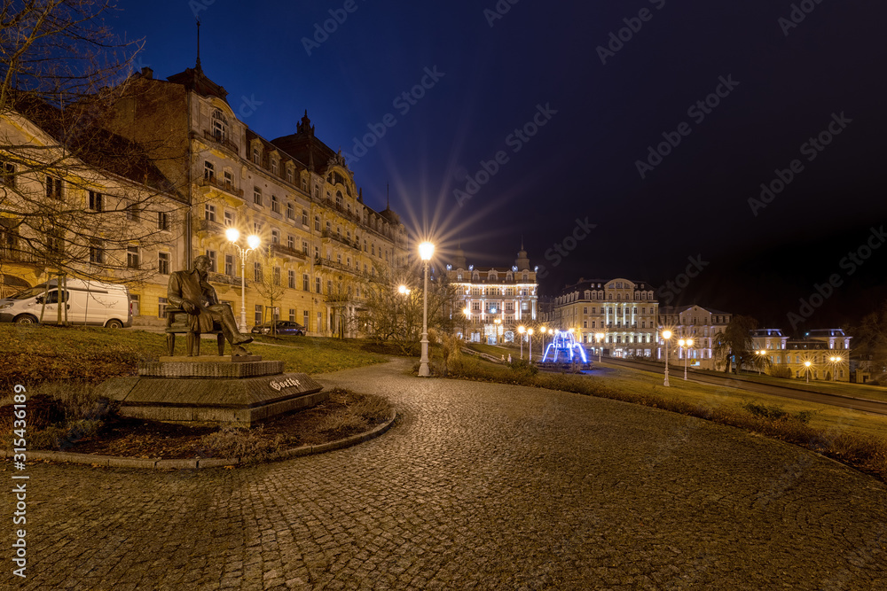 Goethe square in the small west bohemian spa town Marianske Lazne (Marienbad) - Czech Republic (region Karlovy Vary)