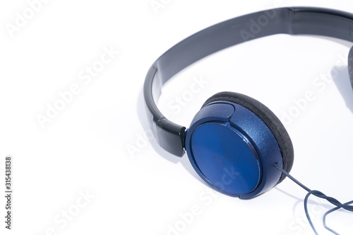 Blue headphones on white background