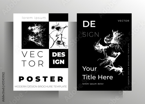 Set of cover templates for book, magazine, brochure, catalog. Monochrome design with hand drawn ink blots. Vector 10 EPS.