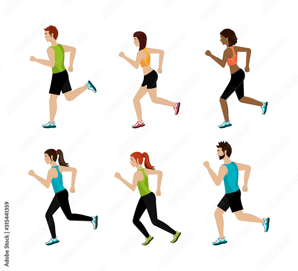 group of athletic people avatar characters vector illustration design