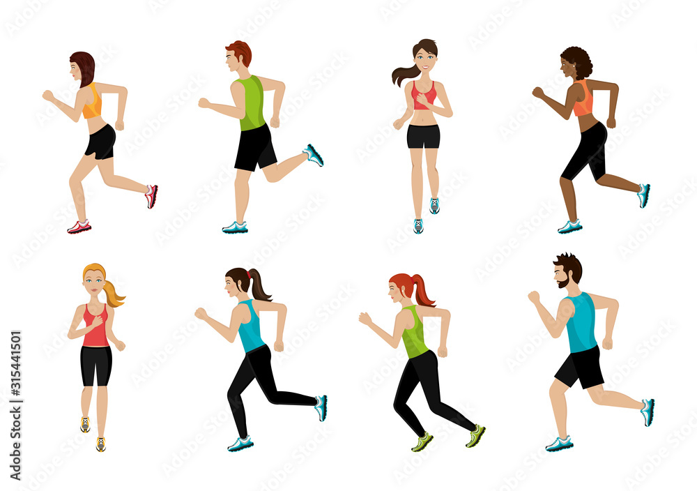 group of athletic people avatar characters vector illustration design
