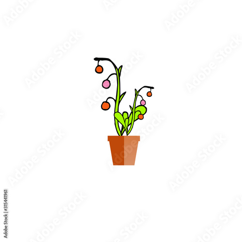 Pink Icon flowers in brown pot object isolated flat design stock vector illustration for web  for print