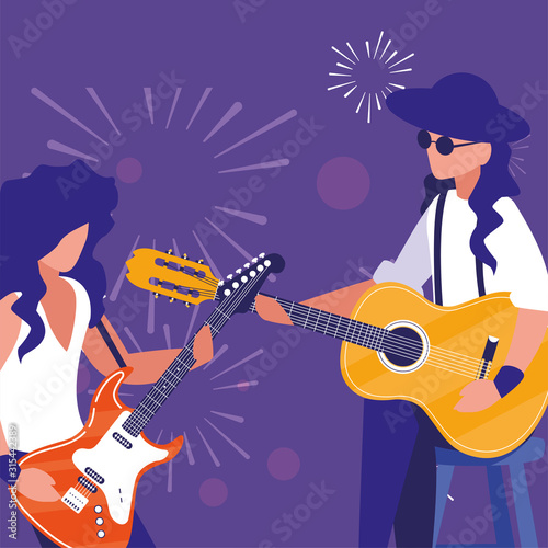 Musicians with instruments of music festival vector design