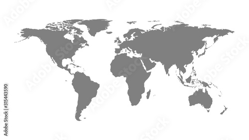 Flat world map isolated on white background, vector illustration