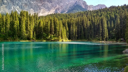 Lago di Carezza (Karersee), a Beautiful Lake in the Dolomites, Trentino Alto Adige, Italy.