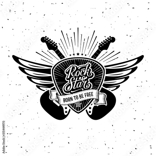 Rock Star Plectrum Guitar Wings Vector illustration