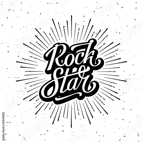 Rock Star lettering Starburst White Vector illustration