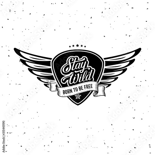 Stay Wild Plectrum Wings White Vector illustration