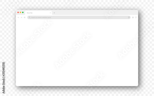 Empty browser window on transparent background. Empty web page mockup with toolbar photo