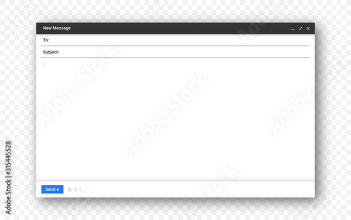 Email window mockup. Empty email message window with toolbar and minimalistic interface