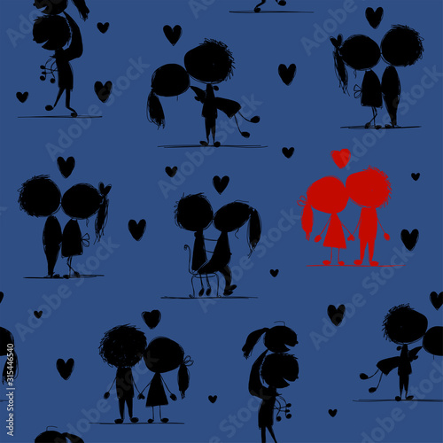 Couple in love kissing, valentine seamless pattern for your design