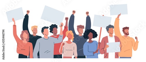 Protest people holding posters flat vector illustration photo