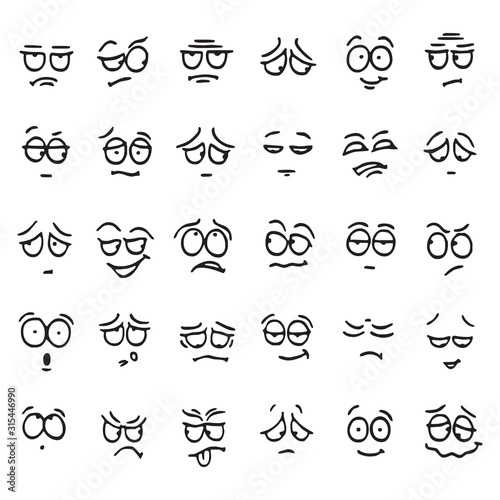Cartoon kawaii eyes and mouths. Cute emoticon emoji characters in japanese style. Vector emotion smile cartoon, kawaii japanese anime illustration
