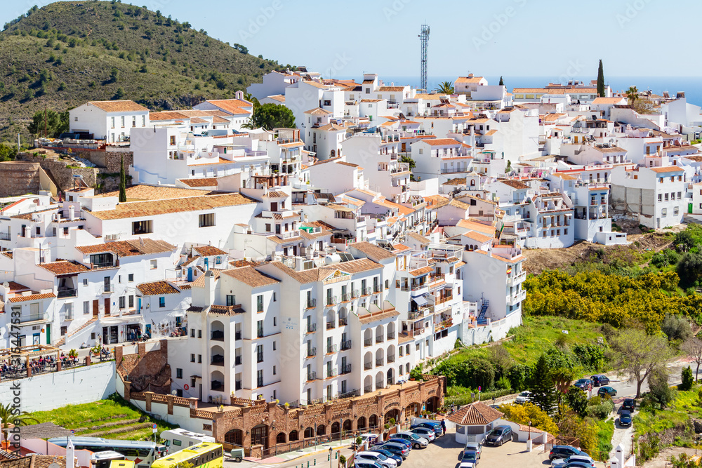 Aerial view of Frigiliana, modern neighborhood, Andalusia, Spain