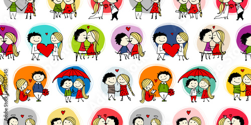 Couple in love kissing, valentine seamless pattern for your design