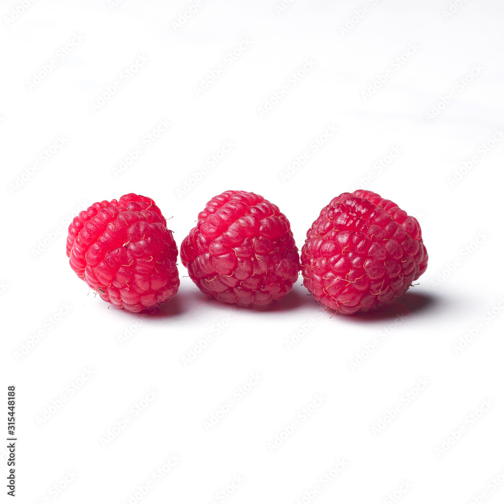 Ripe raspberries isolated on white background cutout Ripe raspberries isolated on white background cutout