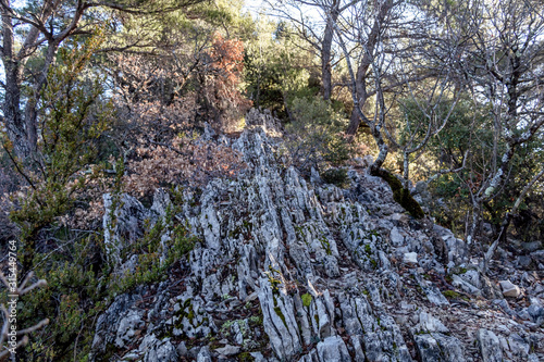 Rocky mountain cliffs perfect for climbing in Provence, France photo