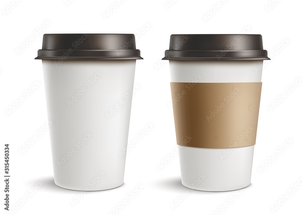 Set of coffee cup - Mockup template for cafe. black, white, brown cardboard coffee cup mockup. Disposable plastic and paper tableware template for hot drinks. Vector illustration Set of coffee cup - Mockup template for cafe. black, white, brown cardboard coffee cup mockup. Disposable plastic and paper tableware template for hot drinks. Vector illustration