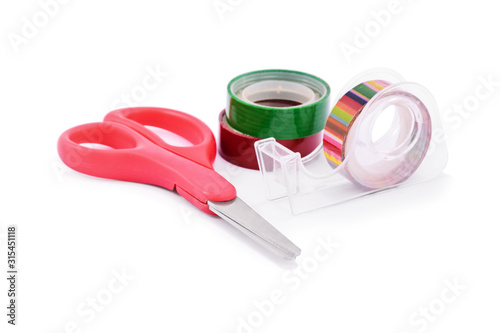 Colorful washi tapes and red scissors