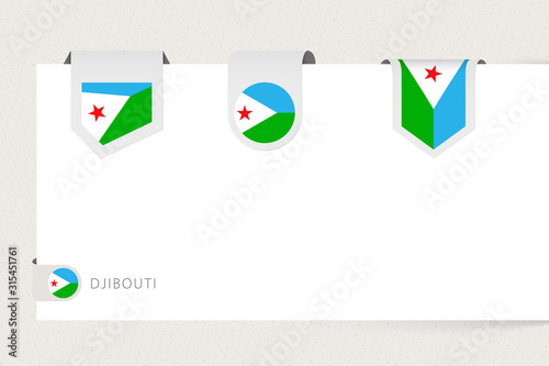Label flag collection of Djibouti in different shape. Ribbon flag template of Djibouti