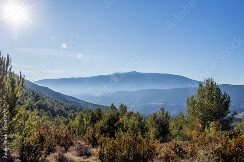 Mont Ventoux mountain in the Provence region in beautiful winter day and sun of Southern France