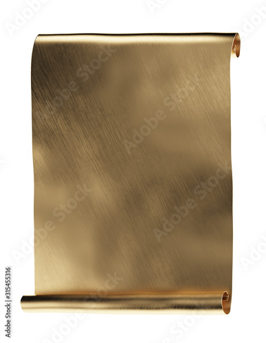 Empty brass scroll, isolated on a white background. Clipping path included. 