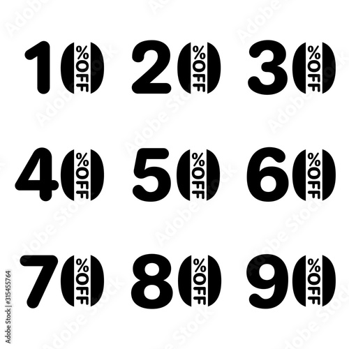 Discount percent black badges set. Sale promotions collection. Shopping marks