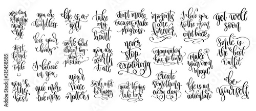 set of 25 positive quotes design, motivation and inspiration hand lettering