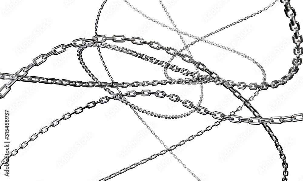 Shiny chains are intertwined on a white background. 3d render. Stock  Illustration | Adobe Stock