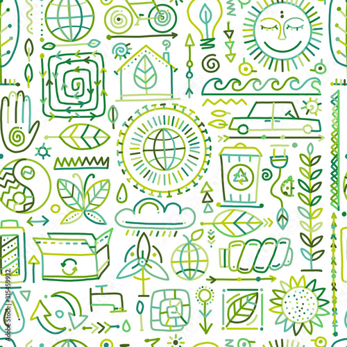 Ecology seamless pattern. Global environment and recycling
