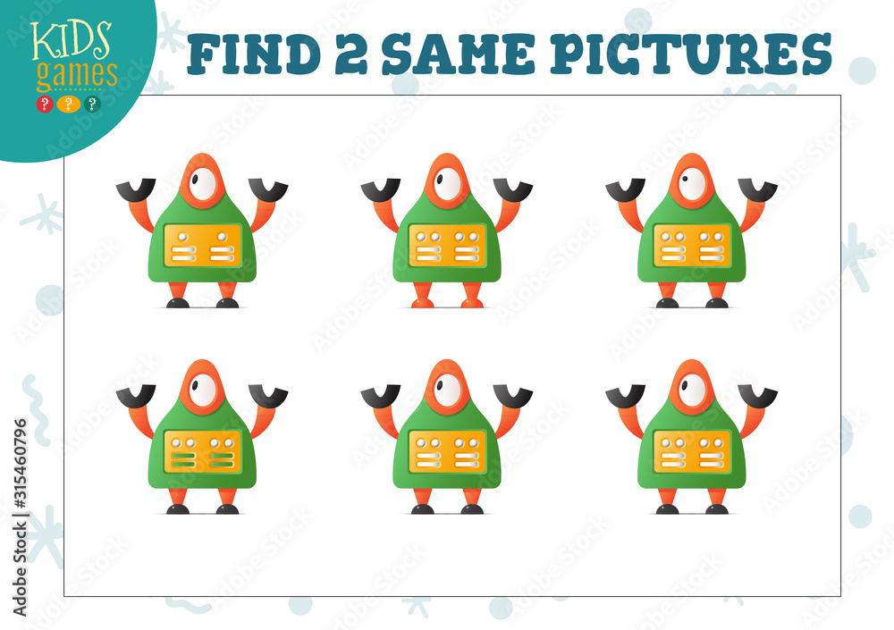 Obraz premium Find two same pictures kids game vector illustration.