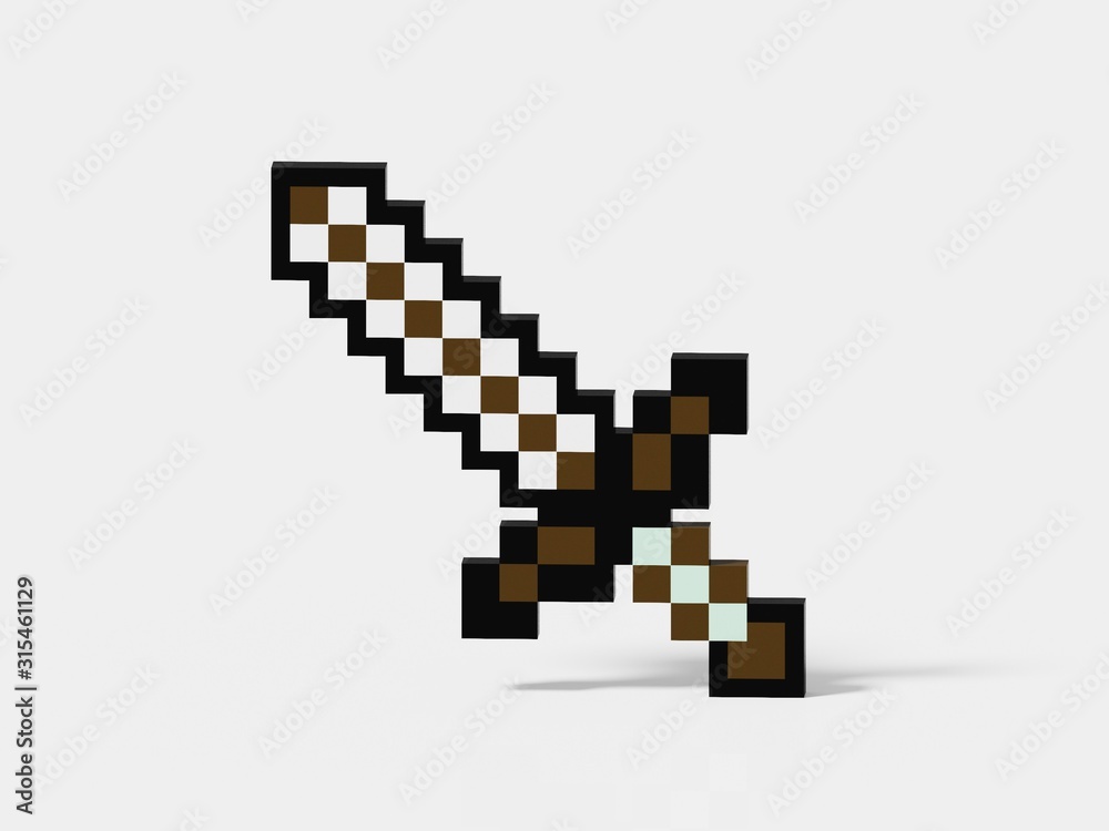3D sword pixel art isolated concept