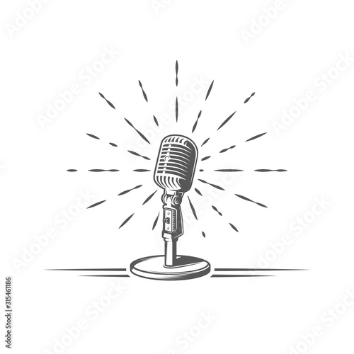 Microphone is depicted on a background of firework