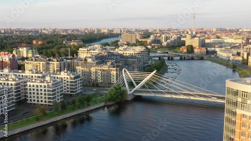 aerial view from drone of the new building with Lazarevsky bridge in Saint-Petersburg, Russia photo