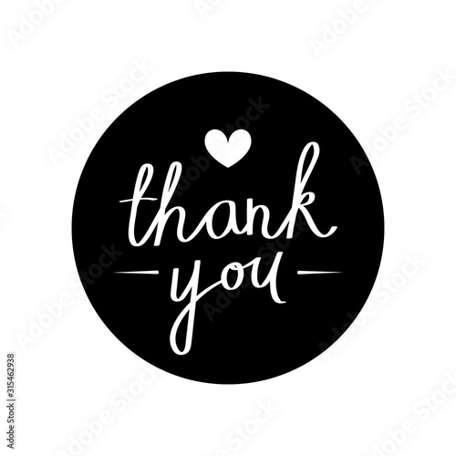 Thank you hand drawn inscriptions. Promotional and craft badge. Vector illustration