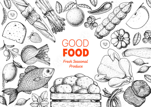 Valokuvatapetti Organic food illustration