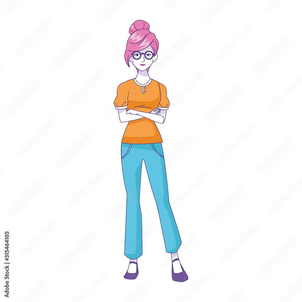 Cool woman stading icon, flat design Cool woman stading icon, flat design