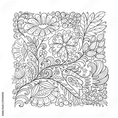 Magic forest with birds, background for your design