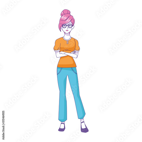 Cool woman stading icon, flat design